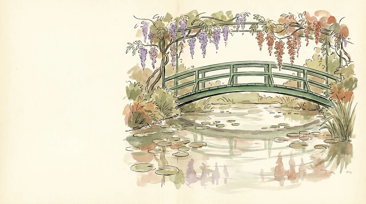 Illustration du pont japonais et du bassin aux nymphéas de Giverny
